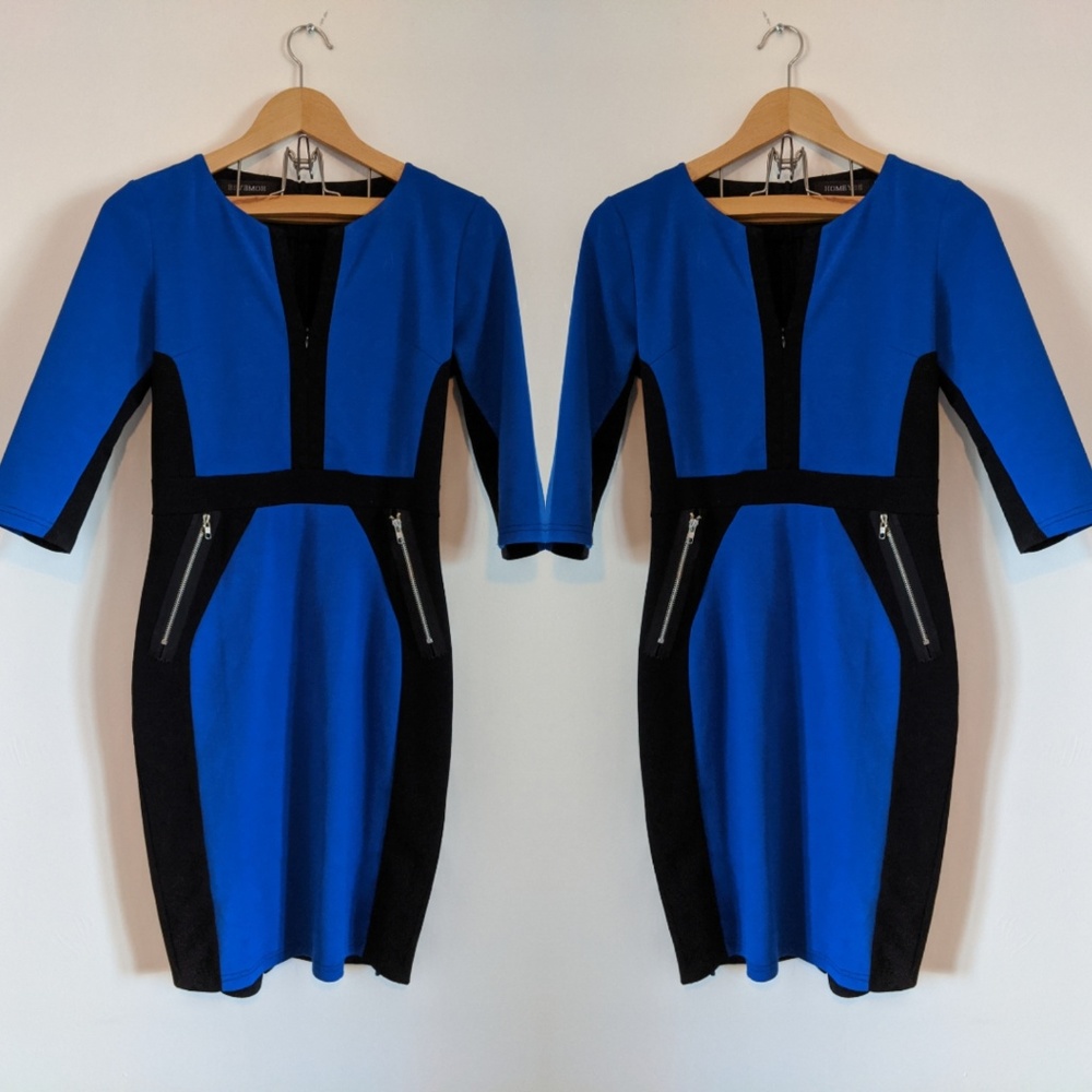 Colorblock 3/4 Sleeve Pencil Sheath Dress